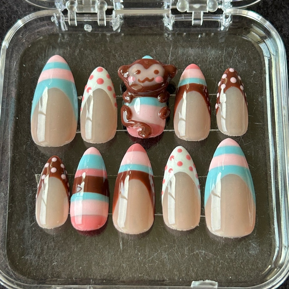 Hand painted “Monkey Around” Press-On Nails